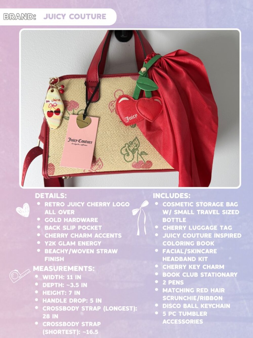 Juicy Couture Cherry Bowler Bag Bundle NWT Cherry Gift Set Y2K Coquette